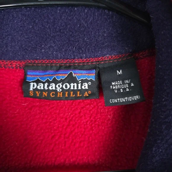 Patagonia Synchilla Vest USA 90s Red Selkirk Glacier Guide Patch Vintage Fleece